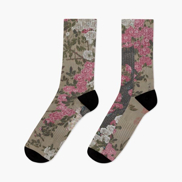 Item preview, Enhanced edition without blue frame: Roses and Small Bird  by Ito Jakuchu designed and sold by EmeraldeaArt.