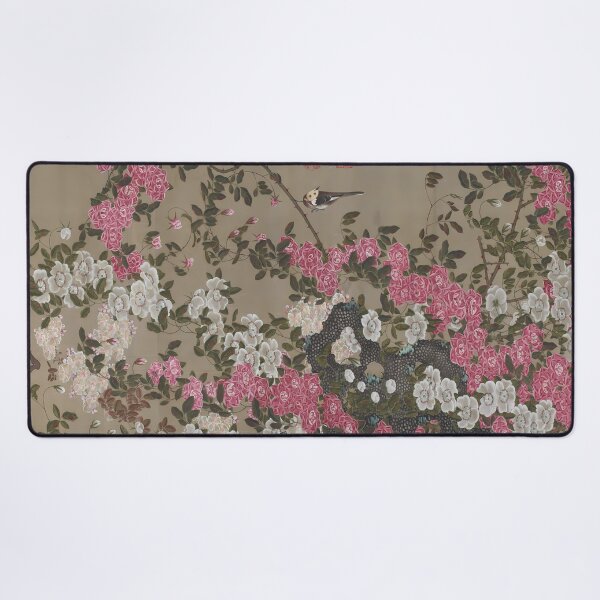 Item preview, Enhanced edition without blue frame: Roses and Small Bird by Ito Jakuchu designed and sold by EmeraldeaArt.
