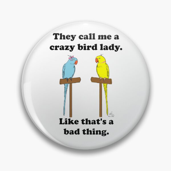 Item preview, Crazy Bird Lady with a Blue and a Yellow Indian ring neck parrot designed and sold by Laughing Parrot Studio.