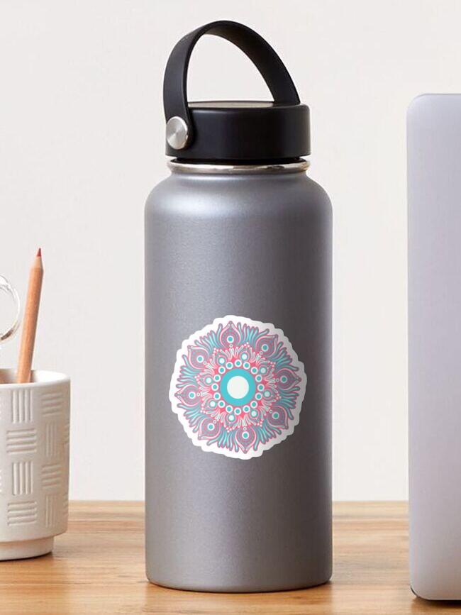 Sticker, Sunset on Sea Anemnone Dot Mandala designed and sold by Triplicate Limited