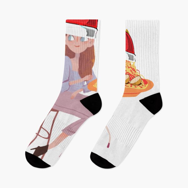 Item preview, fun  Christmas Feast: girl eating Christmas Spaghetti and Unaware Christmas Joy designed and sold by Olojo.