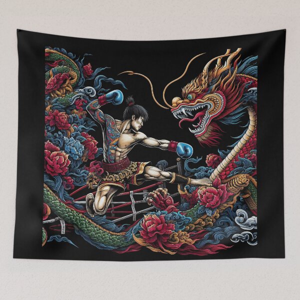 Item preview, Thaiboxing Nak Muay Fight with the Dragon designed and sold by RedDesignSyc.