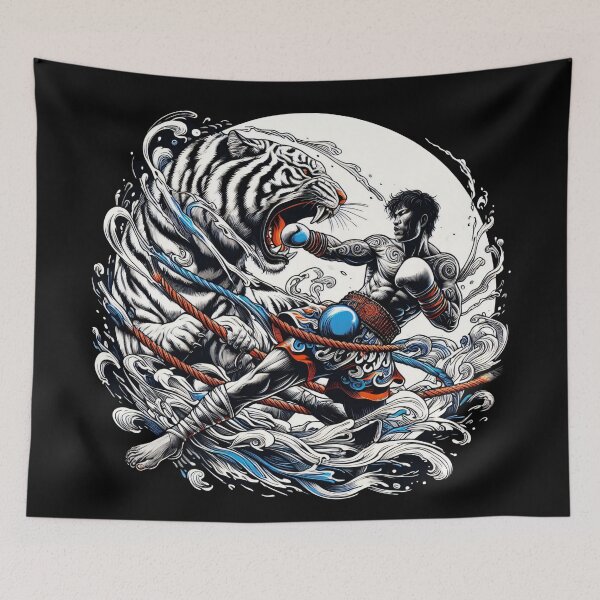 Item preview, Kickboxing Nak Muay Fighter Tiger Wave Design designed and sold by RedDesignSyc.