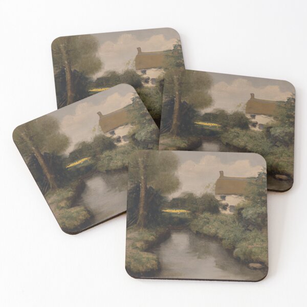 Item preview, English Thatched Cottage by a Riverbank in Summer Georgian Era Art designed and sold by MeadowFarmPrint.