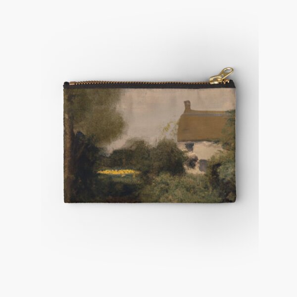 Artikelvorschau, Englisches Reetdachhaus an einem Flussufer in sommerlicher georgianischer Kunst entworfen und verkauft von MeadowFarmPrint.