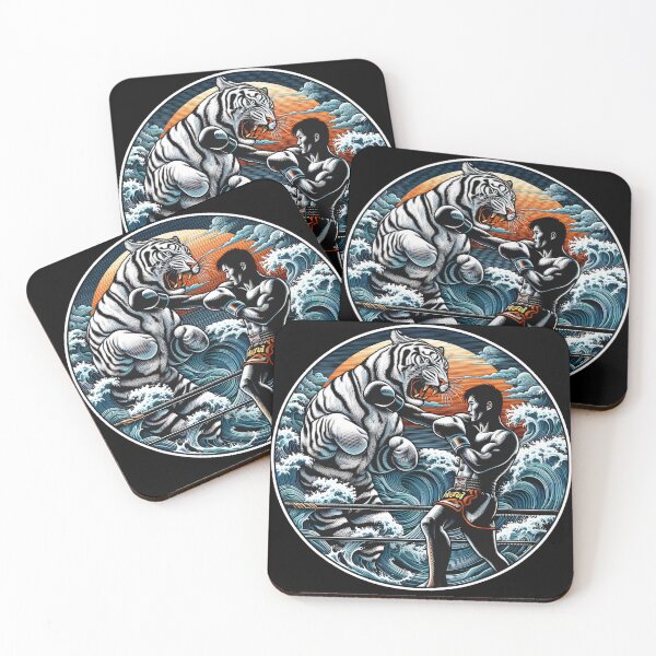 Item preview, Kickboxing Muay Thai Fighter White Tiger Wave designed and sold by RedDesignSyc.