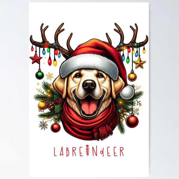 Pawsitively Labreindeer Festive : Santa Paws Labrador with Deer Antlers Poster
