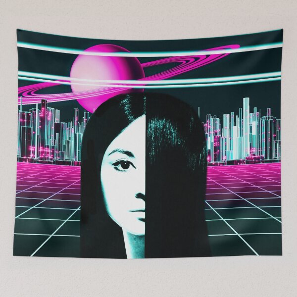 Item preview, Vaporwave Retrowave Landscape Girl designed and sold by kandycoded.