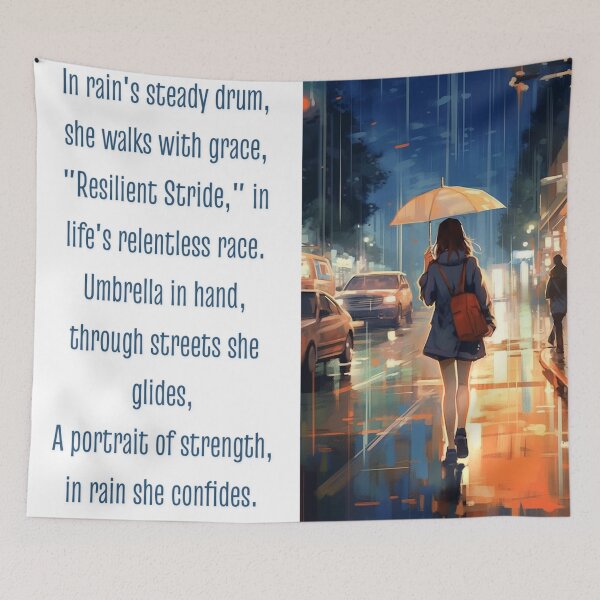 Item preview, Resilient Stride | Woman Walking in Rain Poem designed and sold by FairX.