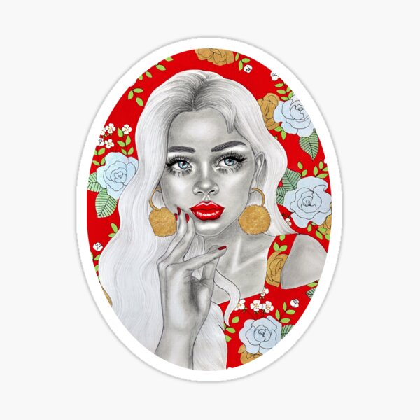 Red flower girl Sticker