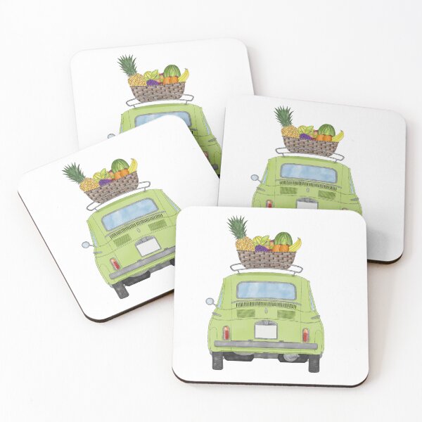 Item preview, Green Retro Fiat 500 with Fruit Basket designed and sold by portosabbia.