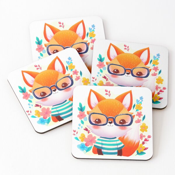Item preview, Fox in striped t-shirt and glasses on floral background designed and sold by Crisfloresarts.