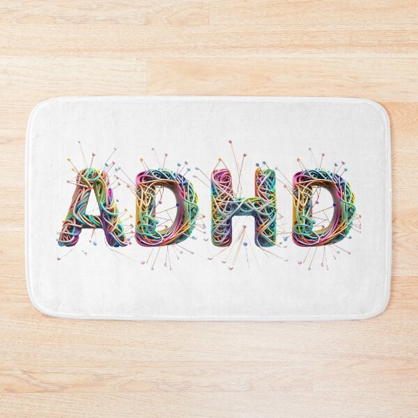 Item preview, The inscription "ADHD" on a black background - a tangle of colorful rubber bands, high heels, bright madness. designed and sold by My-fake-places.