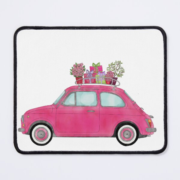 Item preview, Pink Retro Fiat 500 with gifts on roof designed and sold by portosabbia.