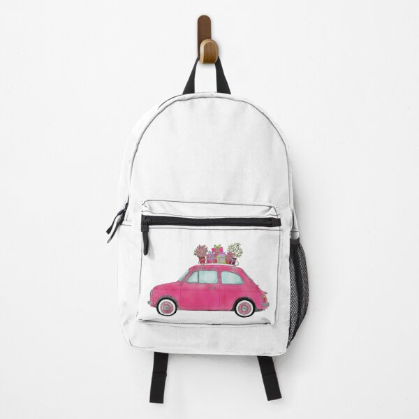 Item preview, Pink Retro Fiat 500 with gifts on roof designed and sold by portosabbia.