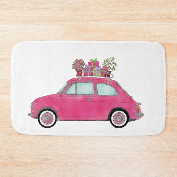 Item preview, Pink Retro Fiat 500 with gifts on roof designed and sold by portosabbia.