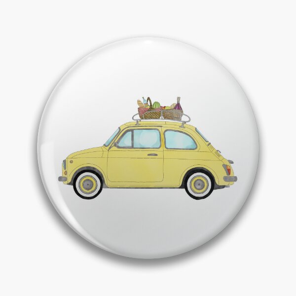 Item preview, Yellow Retro Fiat 500 with picnic basket designed and sold by portosabbia.