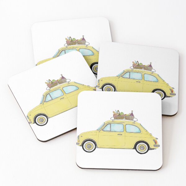Item preview, Yellow Retro Fiat 500 with picnic basket designed and sold by portosabbia.