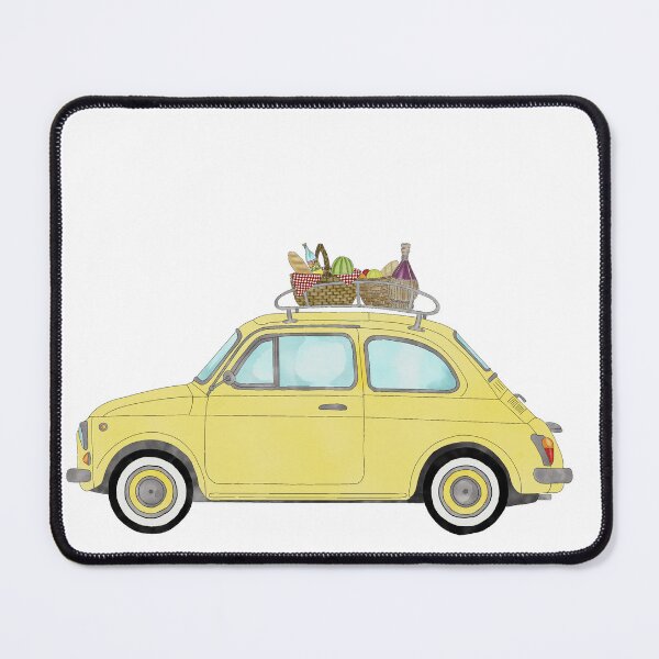 Item preview, Yellow Retro Fiat 500 with picnic basket designed and sold by portosabbia.