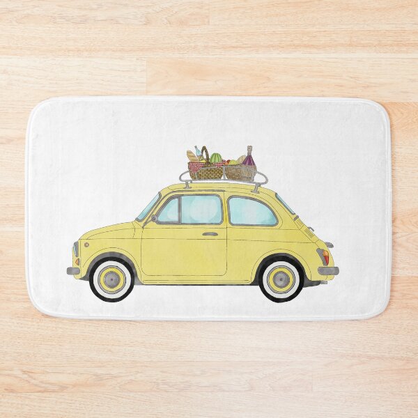 Item preview, Yellow Retro Fiat 500 with picnic basket designed and sold by portosabbia.