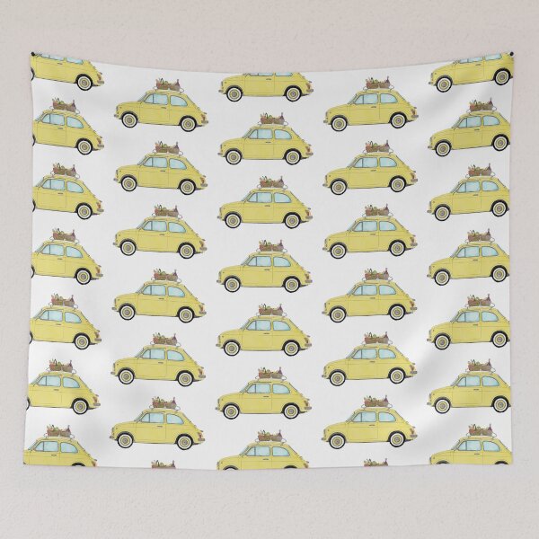 Item preview, Yellow Retro Fiat 500 with picnic basket designed and sold by portosabbia.