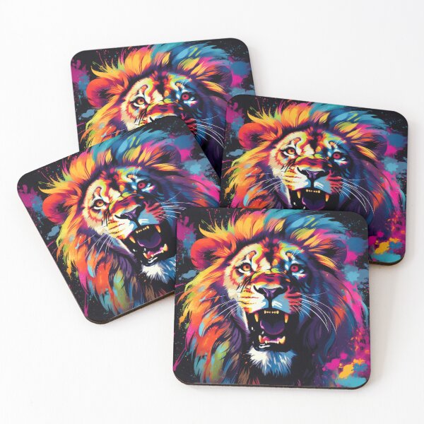 Item preview, Dangerous Roaring Lion Watercolor Painting on Black Background designed and sold by MargaretWiktor.