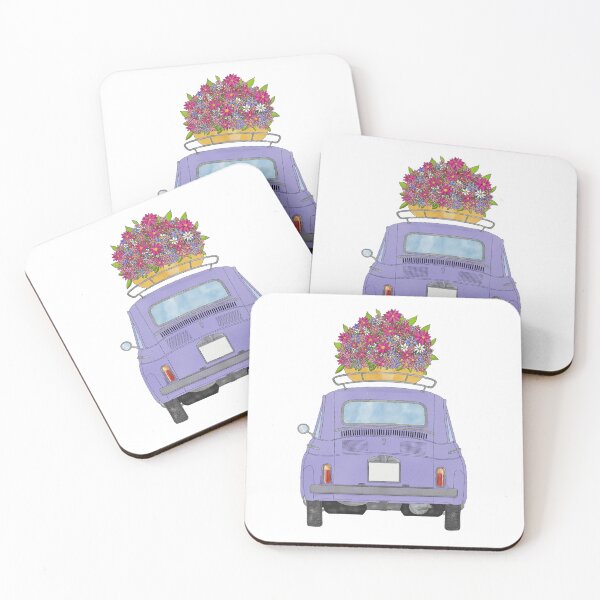 Item preview, Purple Retro Fiat 500 with Flowers designed and sold by portosabbia.