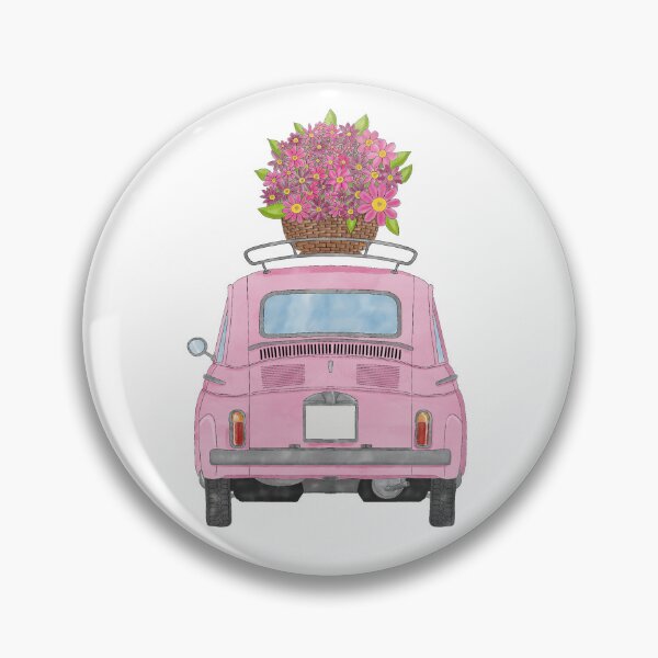 Item preview, Pink Retro Fiat 500 with Flowers designed and sold by portosabbia.