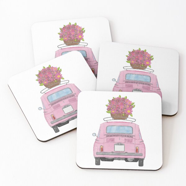 Item preview, Pink Retro Fiat 500 with Flowers designed and sold by portosabbia.