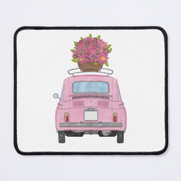 Item preview, Pink Retro Fiat 500 with Flowers designed and sold by portosabbia.