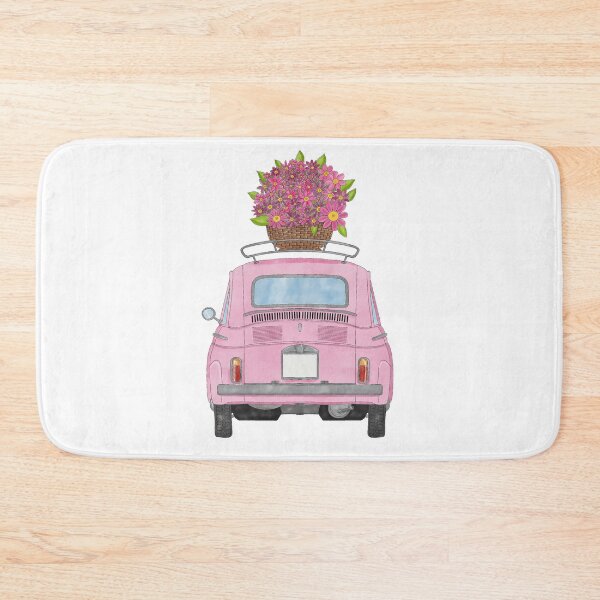 Item preview, Pink Retro Fiat 500 with Flowers designed and sold by portosabbia.