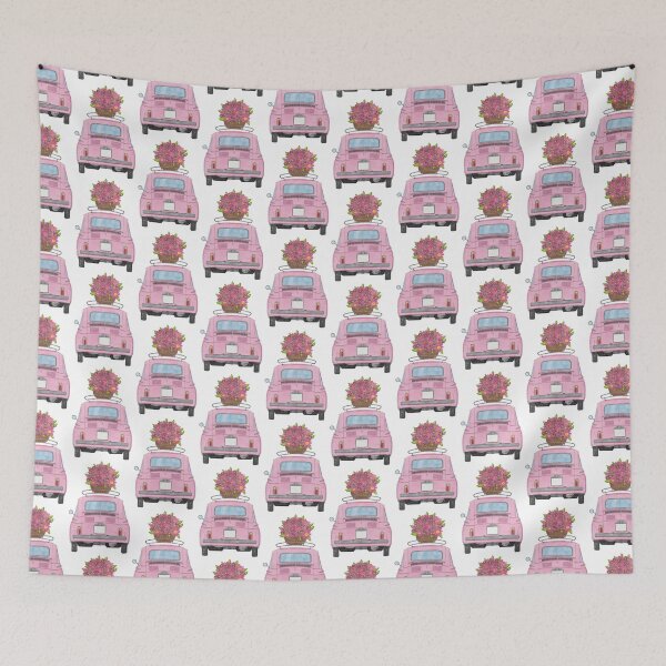 Item preview, Pink Retro Fiat 500 with Flowers designed and sold by portosabbia.