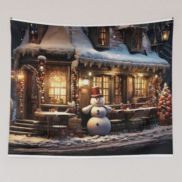 Artikelvorschau, Ein kleiner Dorfladen mit einem Schneemann davor entworfen und verkauft von jecphotography and art.