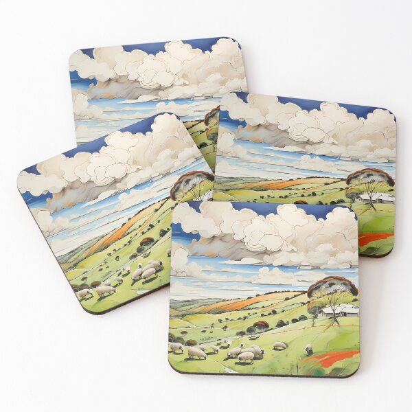 Item preview, sheep and pasture, idyllic countryside farm scenery illustration designed and sold by boyangyang.
