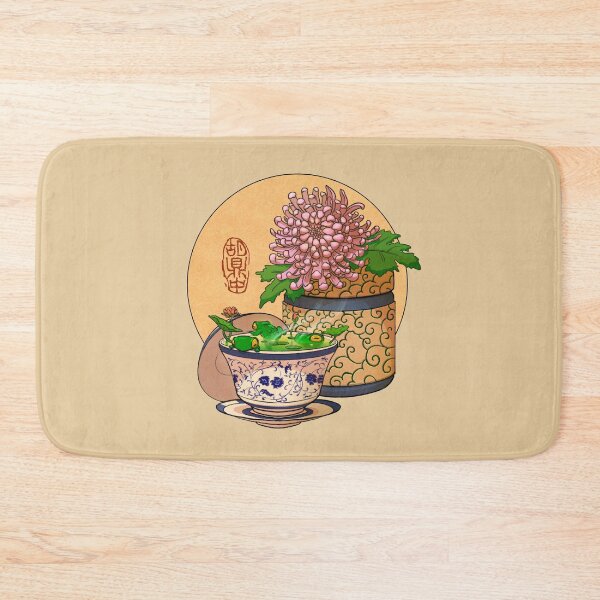 Item preview, tea cup chrysanthemum flower frog yellow bg designed and sold by DingHuArt.