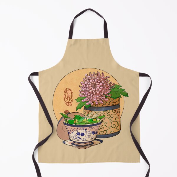 Item preview, tea cup chrysanthemum flower frog yellow bg designed and sold by DingHuArt.