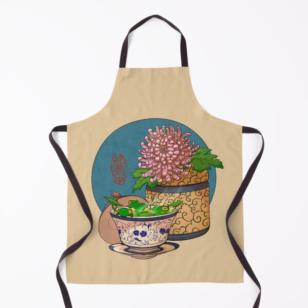 Item preview, tea cup chrysanthemum flower frog blue bg designed and sold by DingHuArt.