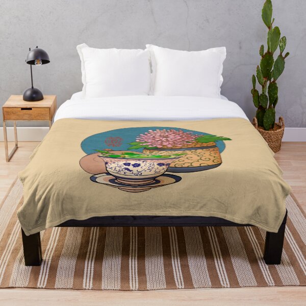 Item preview, tea cup chrysanthemum flower frog blue bg designed and sold by DingHuArt.