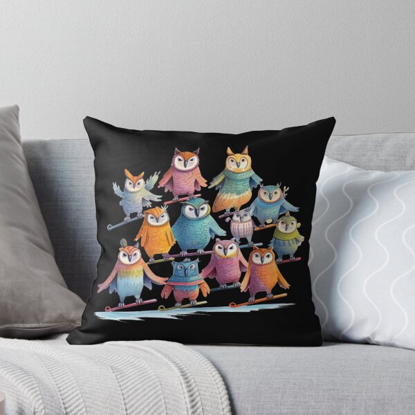 Item preview, Colorful owls on the white winter ski slope have fun designed and sold by WallGemsArt.