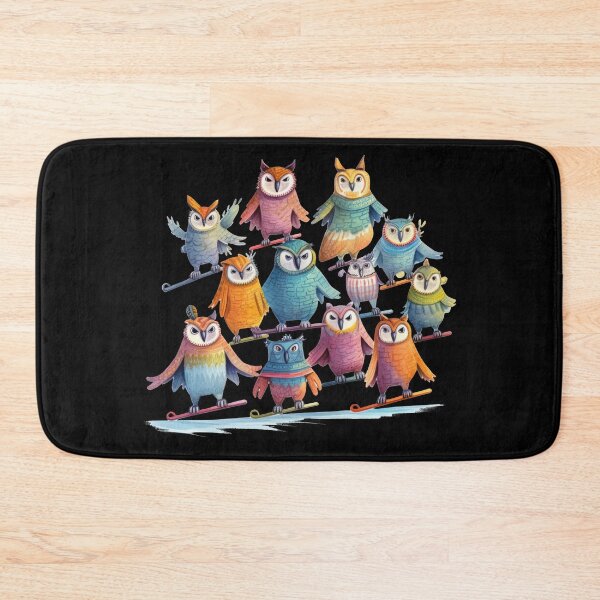 Item preview, Colorful owls on the white winter ski slope have fun designed and sold by WallGemsArt.
