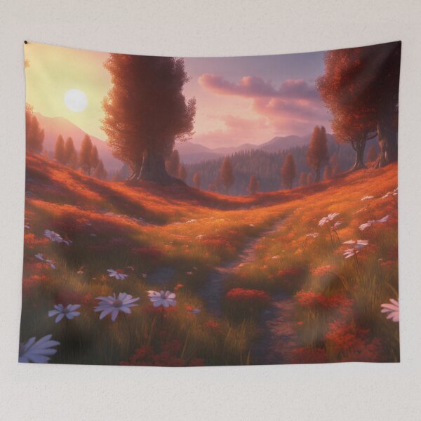 Item preview, Summer landscape with flower meadow in the sunset designed and sold by Salimgor Hangaround Music.