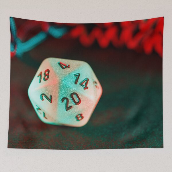 Item preview, A matte white 20-sided gaming dice on a dark background designed and sold by Giuseppe Cammino.