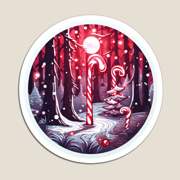 Aperçu de l'œuvre Candy Cane Forest Magic - Autocollant/Aimant de Noël créée et vendue par ColorStudioArt.