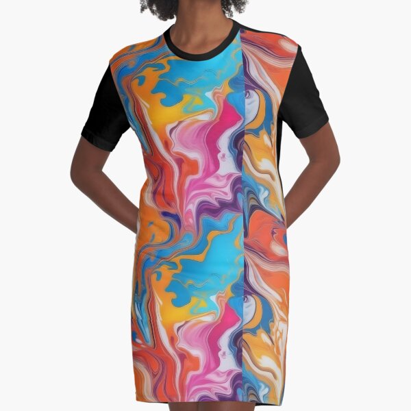 Colorful water marbling pattern,suminagashi Graphic T-Shirt Dress