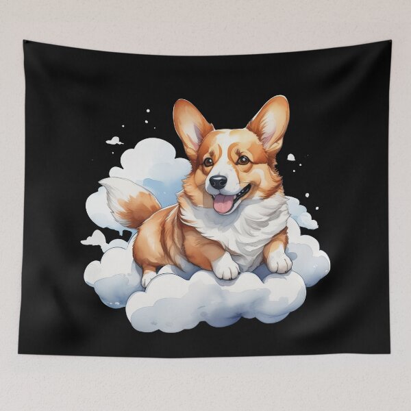 Item preview, cartoon lazy corgi floating around on a cloud designed and sold by Bilisik.