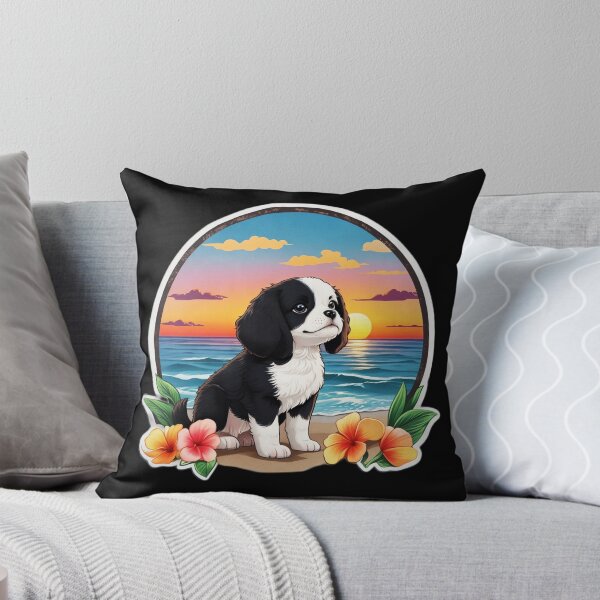Item preview, Adorable Puppy on The Beach with Hawaiian Orchids designed and sold by NautiChic.