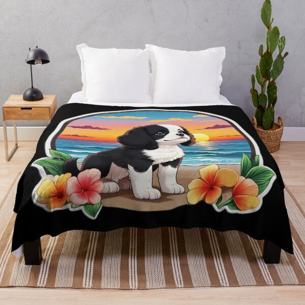 Item preview, Adorable Puppy on The Beach with Hawaiian Orchids designed and sold by NautiChic.