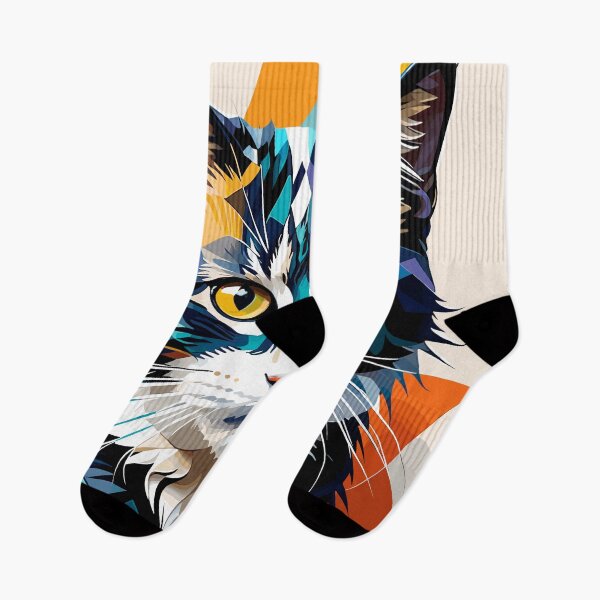 Item preview, cat art color geometric illustration designed and sold by Niktarka.