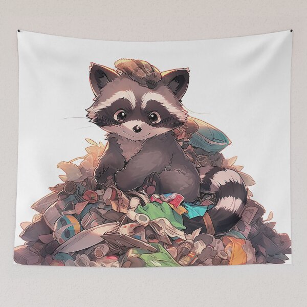 Item preview, cute anime raccoon in the trash designed and sold by WallyPink.