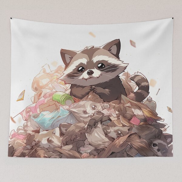 Item preview, Cute raccoon in trash in anime manga style designed and sold by WallyPink.
